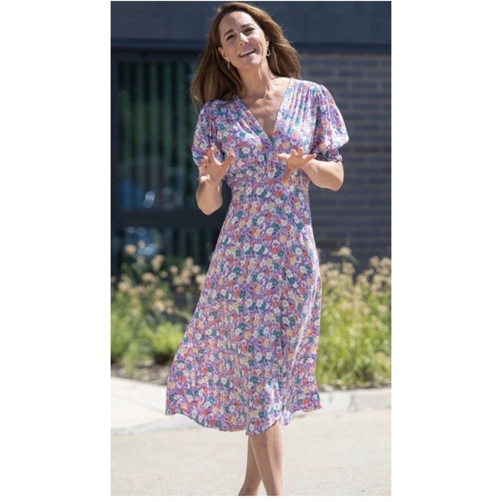 Faithfull The Brand Floral Tiered Midi Dress US Sz 10 Kate Middleton XL #D13-8